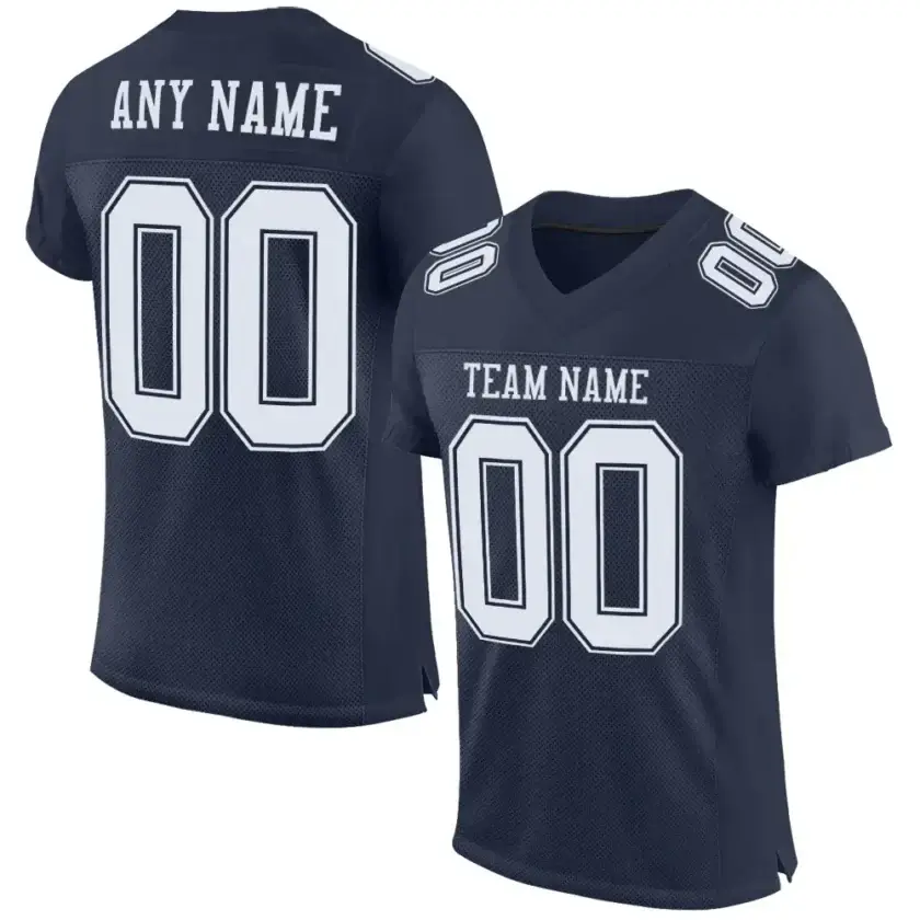 Custom Navy Mesh Football Jersey with White