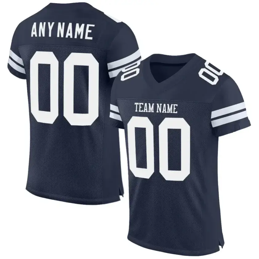 Custom Navy Mesh Football Jersey with White