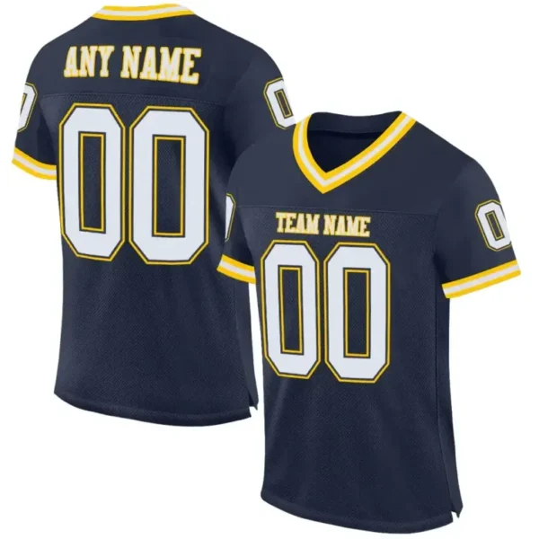 Custom Navy Mesh Football Jersey with White-Gold
