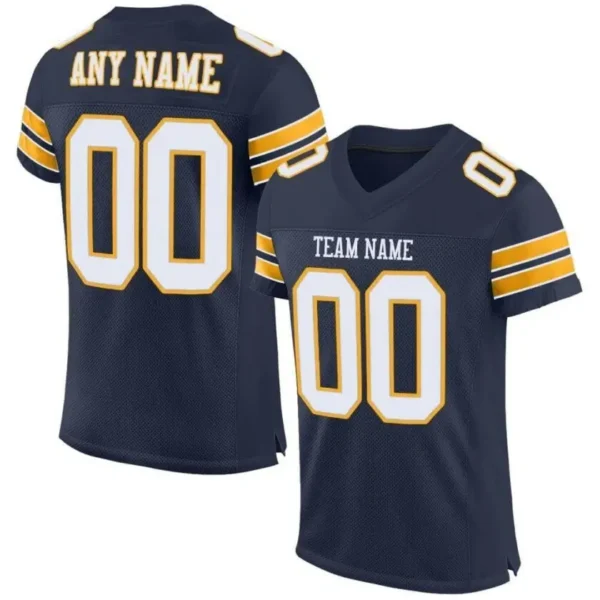 Custom Navy Mesh Football Jersey with White-Gold