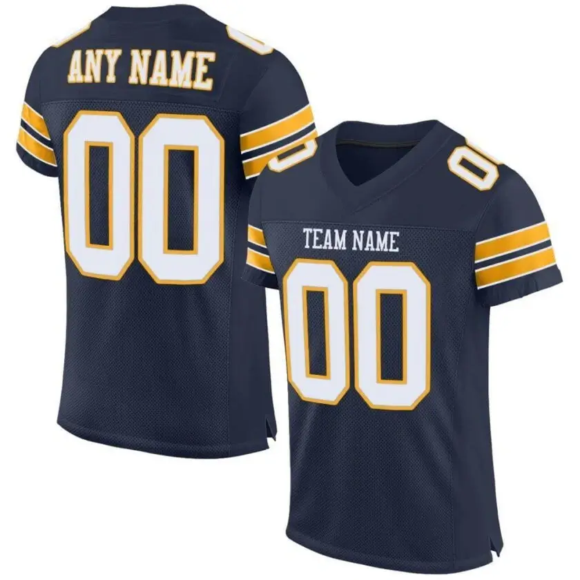 Custom Navy Mesh Football Jersey with White-Gold