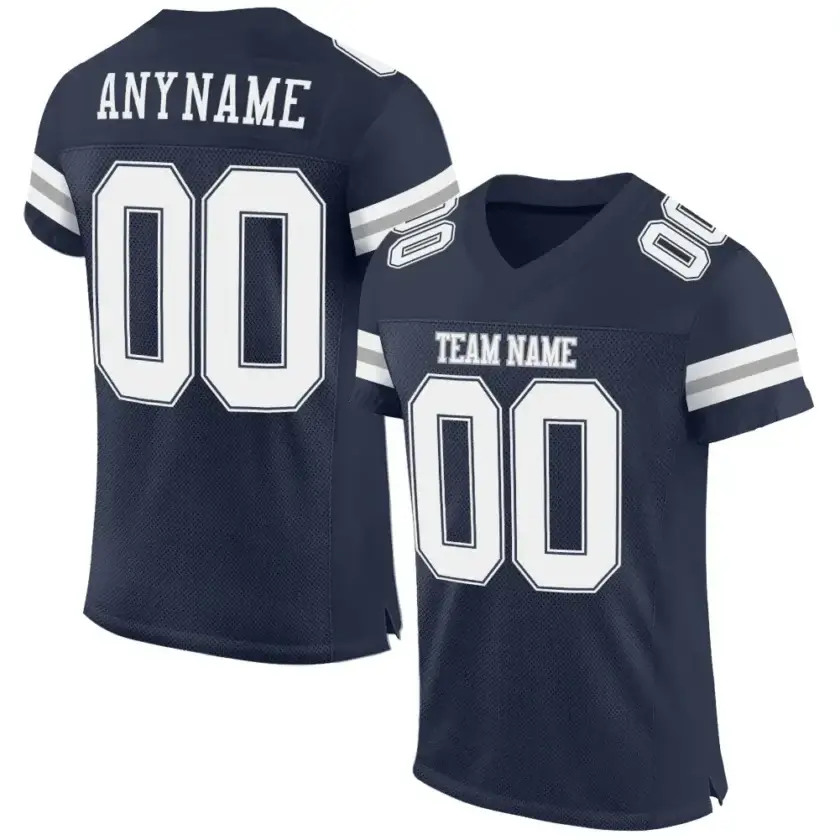 Custom Navy Mesh Football Jersey with White-Gray