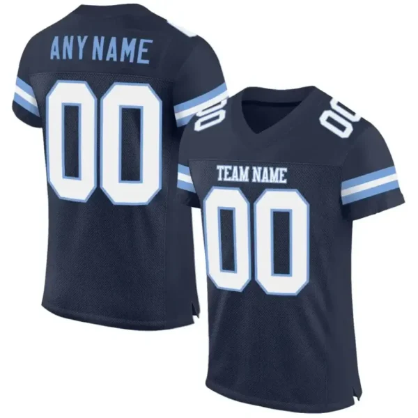 Custom Navy Mesh Football Jersey with White-Light Blue