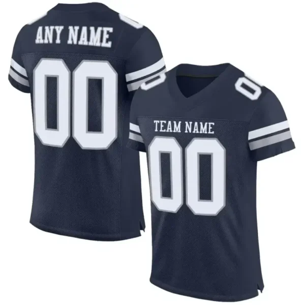 Custom Navy Mesh Football Jersey with White-Light Gray Double Stripe