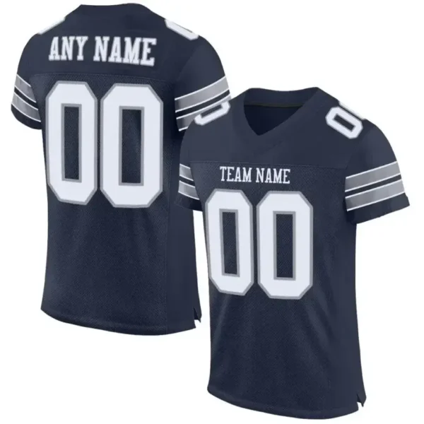 Custom Navy Mesh Football Jersey with White-Light Gray