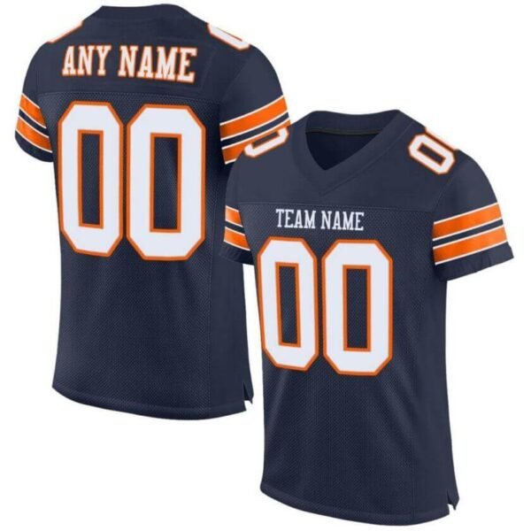 Custom Navy Mesh Football Jersey with White-Orange Double Stripe