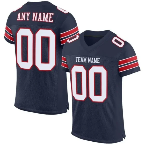 Custom Navy Mesh Football Jersey with White-Red Double Stripe