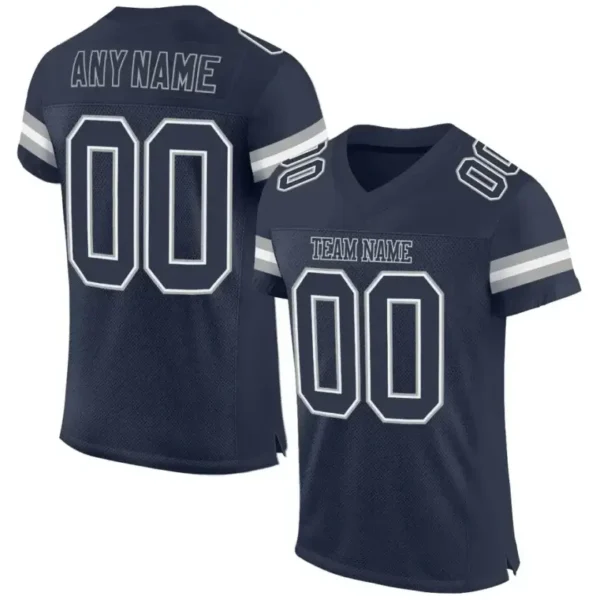 Custom Navy Mesh Football Jersey with White-Light Gray