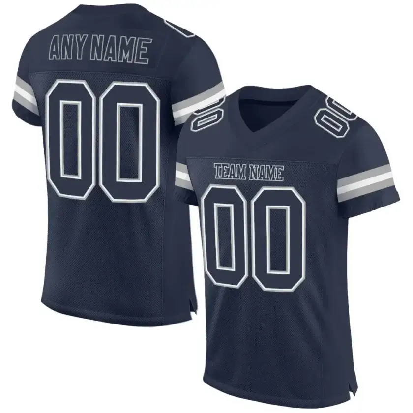 Custom Navy Mesh Football Jersey with White-Light Gray