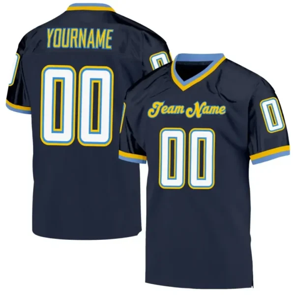 Custom Navy Mesh Throwback Football Jersey with White-Powder Blue