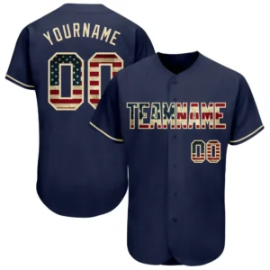 Custom Navy USA Flag Fashion Baseball Jersey with Cream