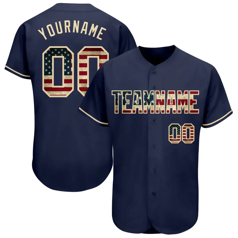 Custom Navy USA Flag Fashion Baseball Jersey with Cream