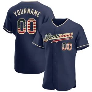 Custom Navy USA Flag Fashion Baseball Jersey with Cream