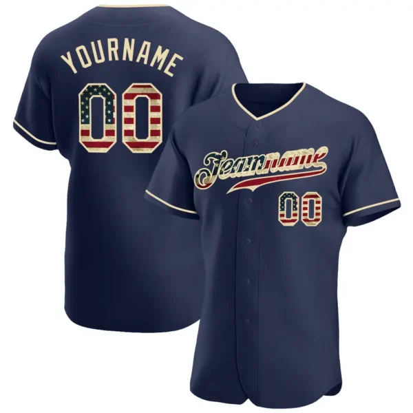 Custom Navy USA Flag Fashion Baseball Jersey with Cream