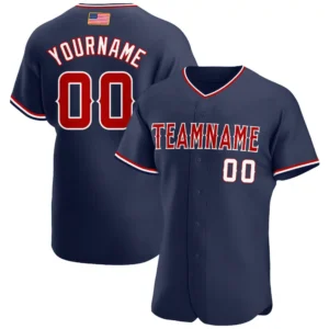 Custom Navy USA Flag Fashion Baseball Jersey with Red-White