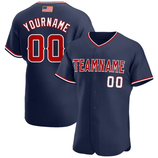 Custom Navy USA Flag Fashion Baseball Jersey with Red-White