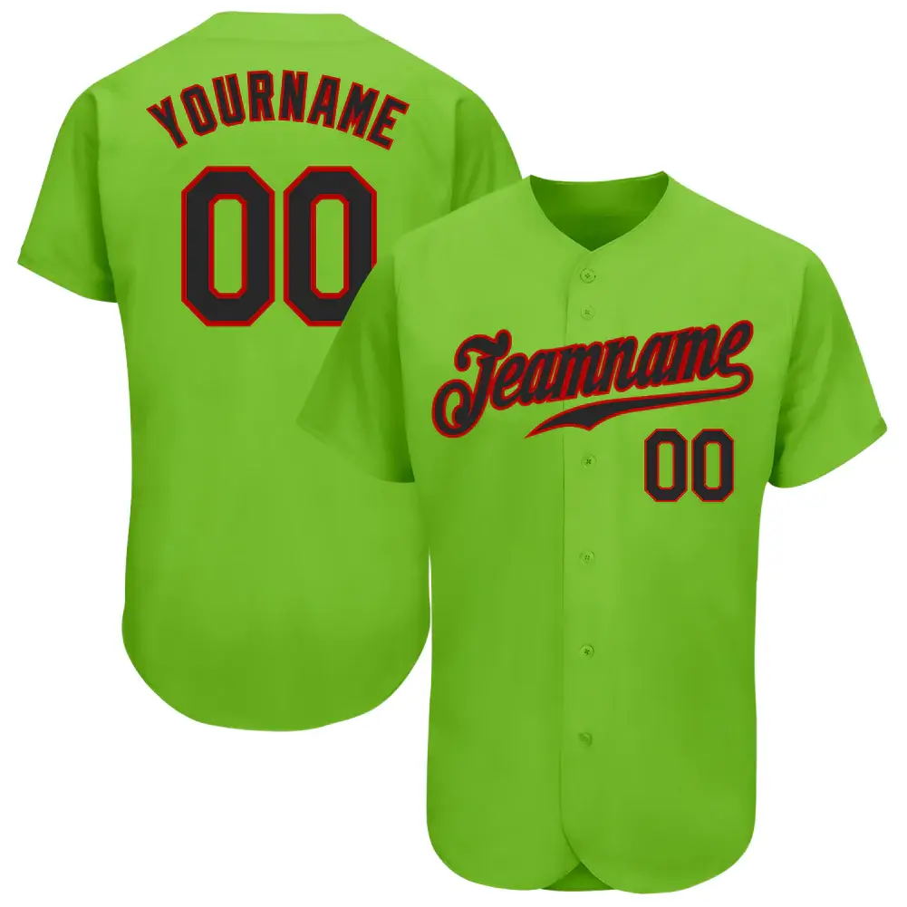 Custom Neon Green Baseball Jersey with Black-Red