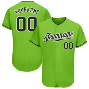 Custom Neon Green Baseball Jersey with Black-White
