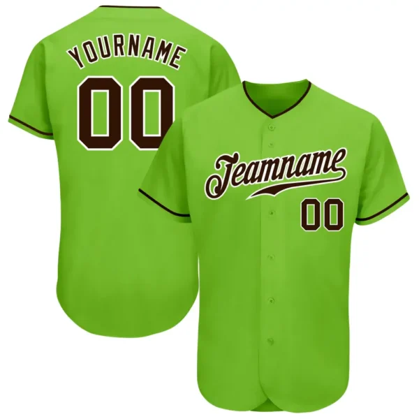 Custom Neon Green Baseball Jersey with Brown-White