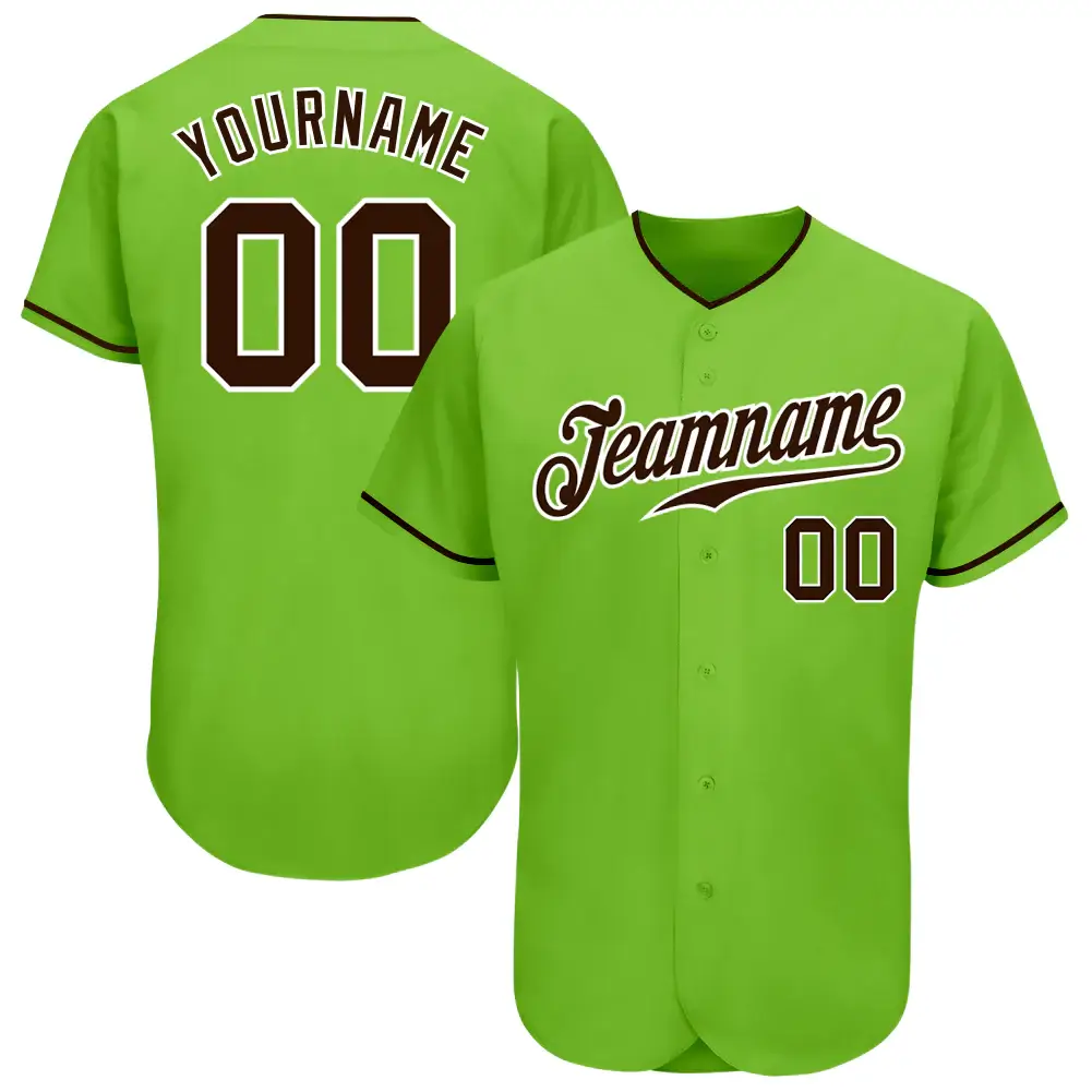 Custom Neon Green Baseball Jersey with Brown-White