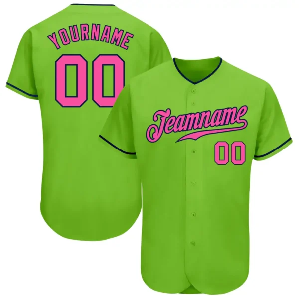 Custom Neon Green Baseball Jersey with Pink-Navy