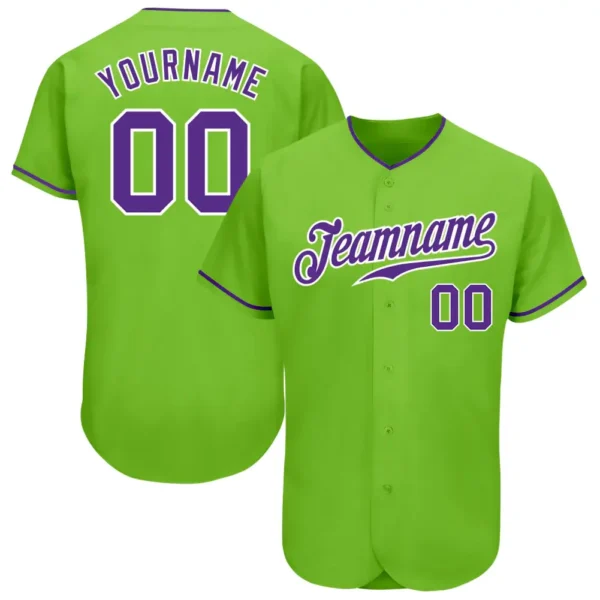 Custom Neon Green Baseball Jersey with Purple-White