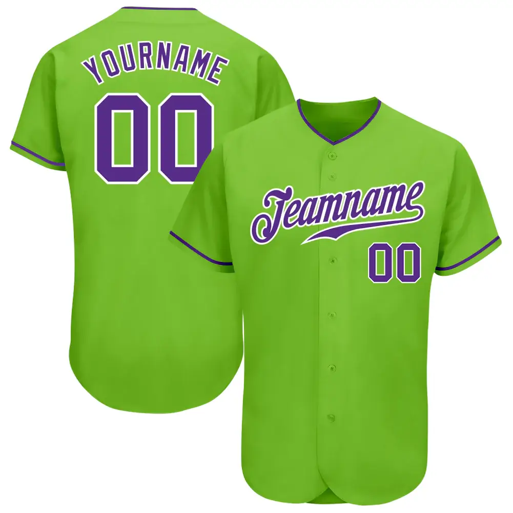 Custom Neon Green Baseball Jersey with Purple-White