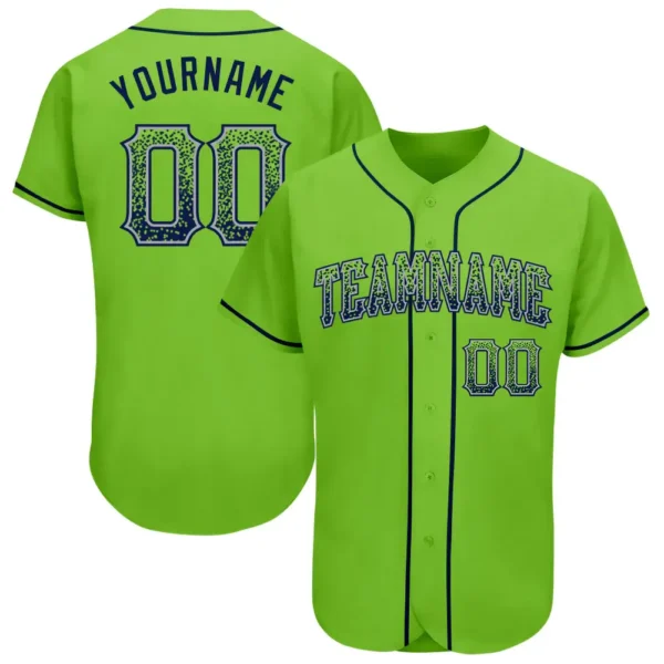 Custom Neon Green Drift Fashion Baseball Jersey with Navy-Gray