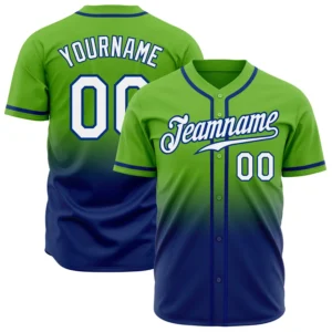 Custom Neon Green Fade Fashion Baseball Jersey with White-Royal