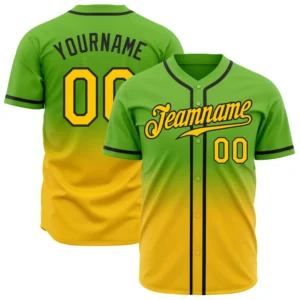 Custom Neon Green Fade Fashion Baseball Jersey with Yellow-Black