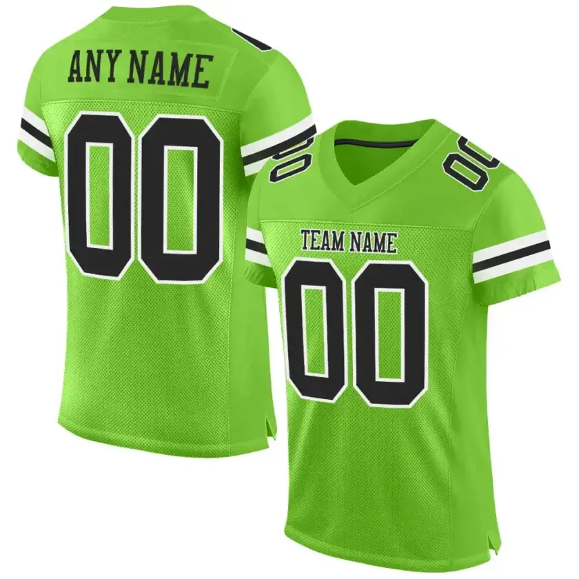 Custom Neon Green Mesh Football Jersey with Black-White