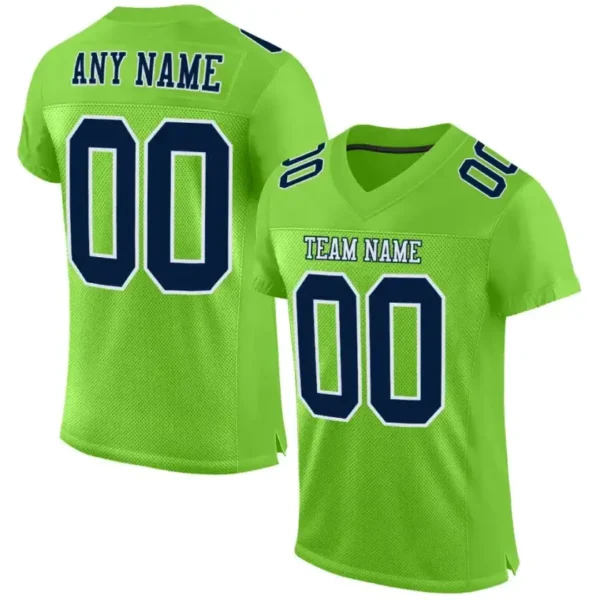 Custom Neon Green Mesh Football Jersey with Navy-White