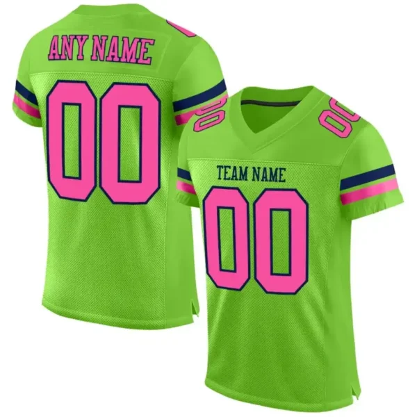 Custom Neon Green Mesh Football Jersey with Pink-Navy