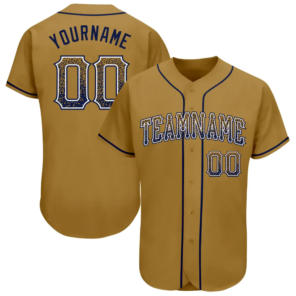 Custom Old Gold Drift Fashion Baseball Jersey with Navy-White