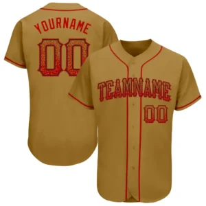 Custom Old Gold Drift Fashion Baseball Jersey with Red-Black