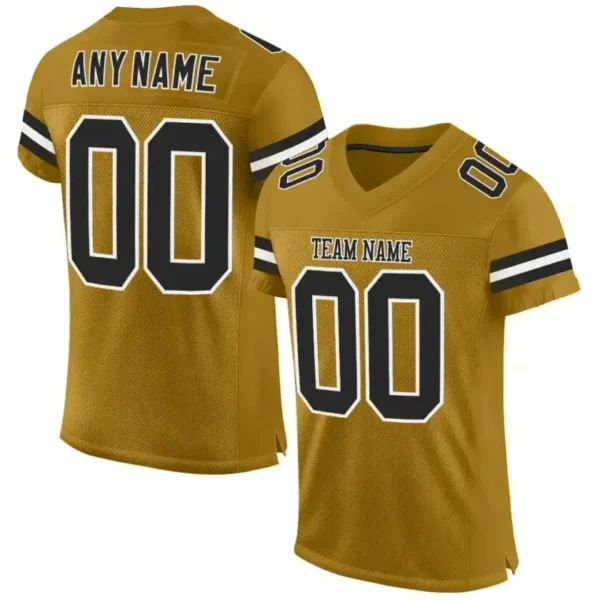 Custom Old Gold Mesh Football Jersey with Black-White