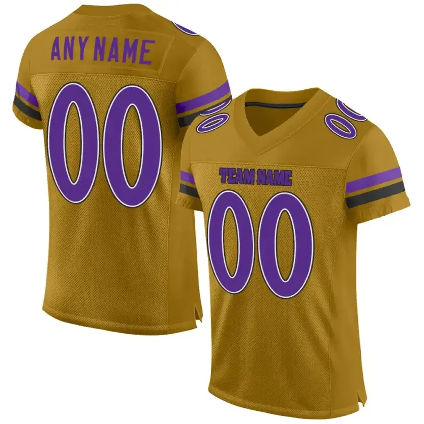 Custom Old Gold Mesh Football Jersey with Purple-Black