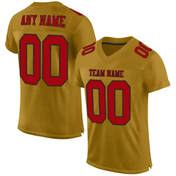 Custom Old Gold Mesh Football Jersey with Red-Black