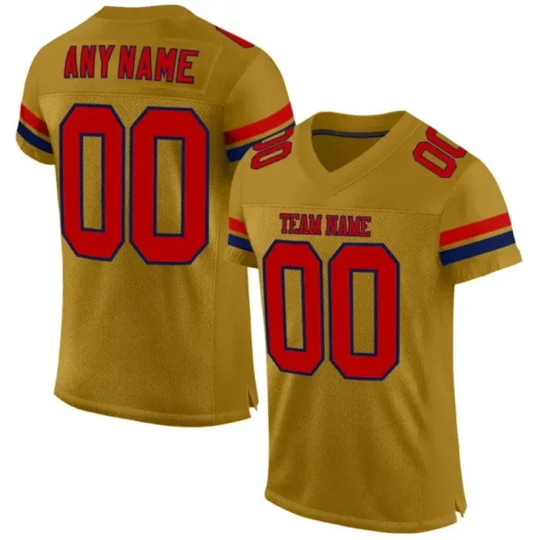 Custom Old Gold Mesh Football Jersey with Red-Navy