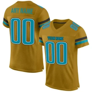 Custom Old Gold Mesh Football Jersey with Teal-Black