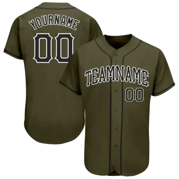 Custom Olive Baseball Jersey with Black-White