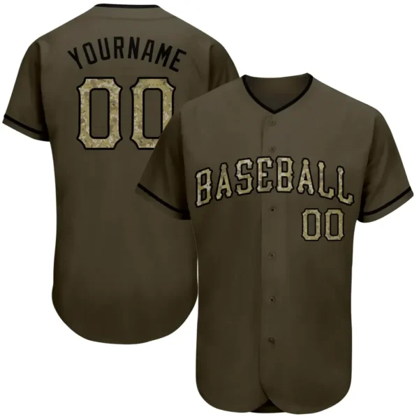 Custom Olive Baseball Jersey with Camo-Black