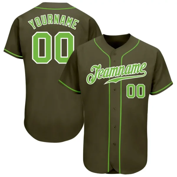 Custom Olive Baseball Jersey with Neon Green-White