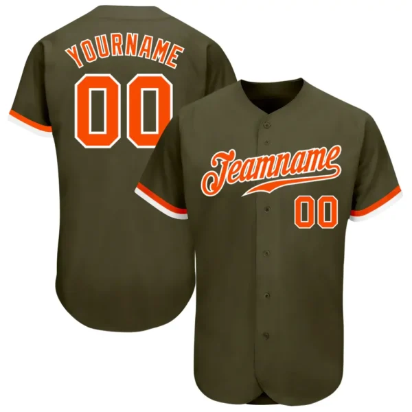Custom Olive Baseball Jersey with Orange-White