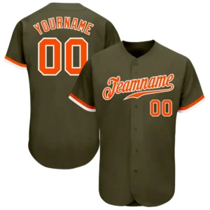 Custom Olive Baseball Jersey with Orange-White