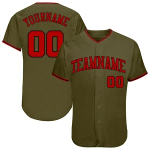 Custom Olive Baseball Jersey with Red-Black