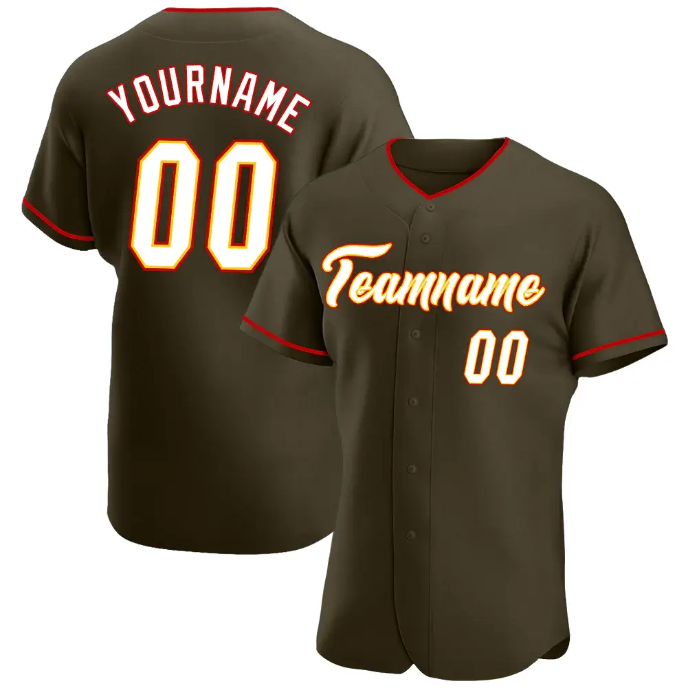 Custom Olive Baseball Jersey with White-Gold