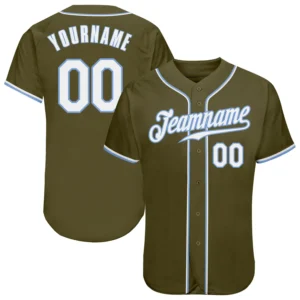 Custom Olive Baseball Jersey with White-Light Blue