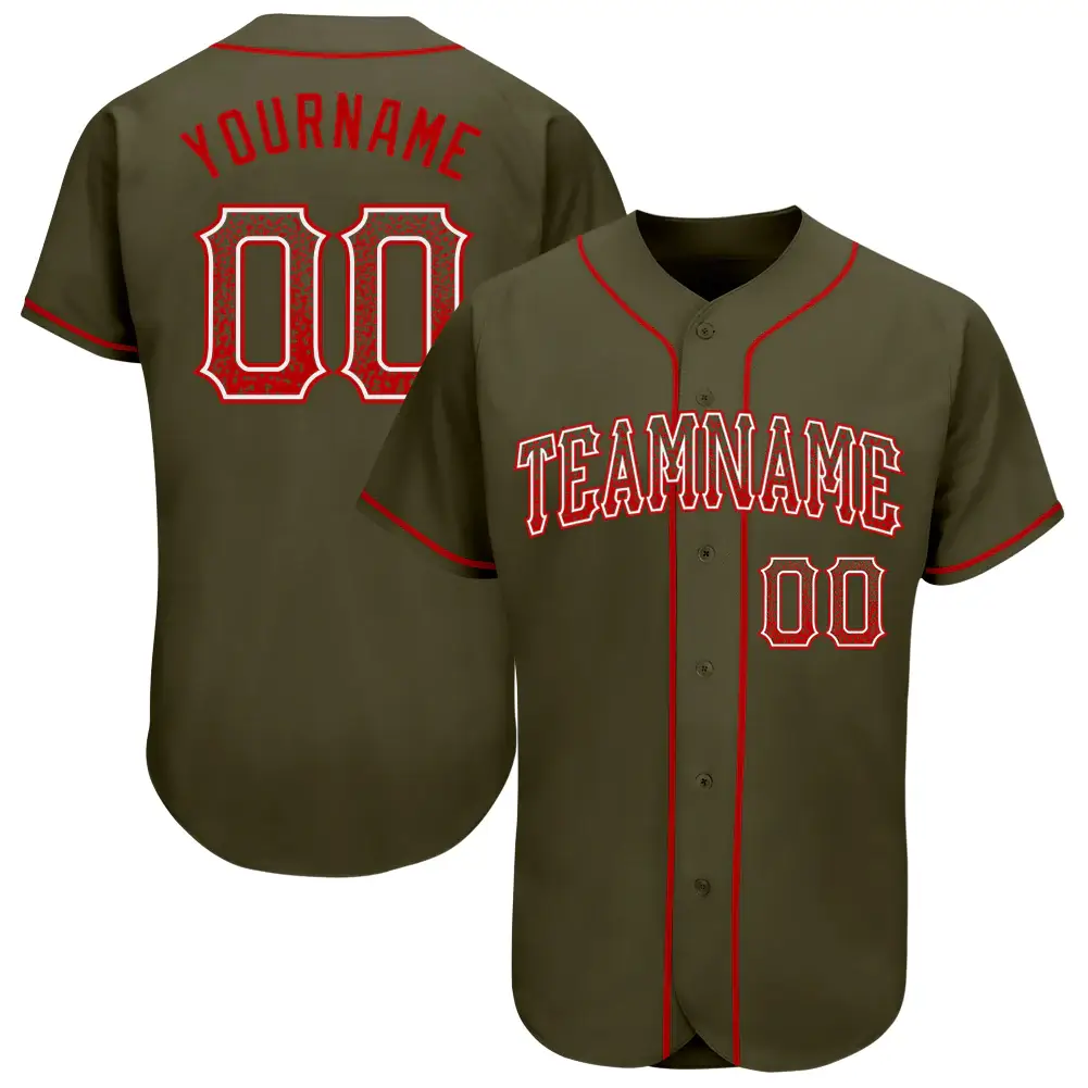 Custom Olive Drift Fashion Baseball Jersey with Red-White