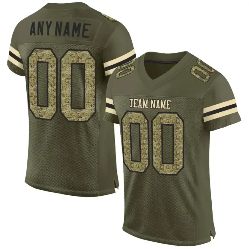 Custom Olive Mesh Football Jersey with Camo-Black